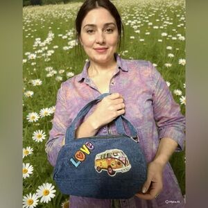 Denim Blue 'Love' Patch Satchel Bag